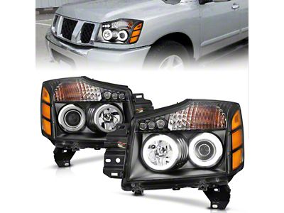 RX Halo Projector Headlights; Black Housing; Clear Lens (04-15 Titan)