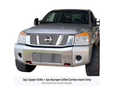 Stainless Steel Billet Upper and Lower Grille Overlay with Emblem Hole; Polished (08-15 Titan)