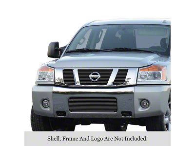 Stainless Steel Billet Upper and Lower Overlay Grilles; Black (08-12 Titan)