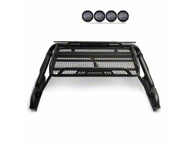 Warrior Roll Bar with 5.30-Inch Black Round Flood LED Lights; Black (17-24 Titan)