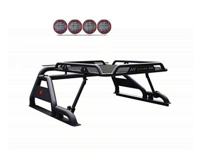 Warrior Roll Bar with 5.30-Inch Red Round Flood LED Lights; Black (17-24 Titan)