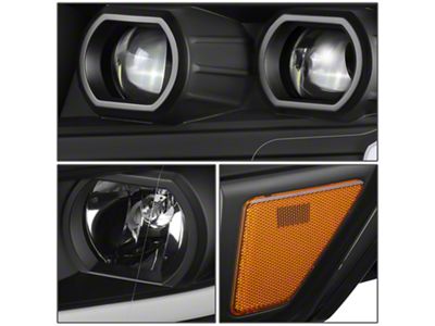 LED DRL Projector Headlights with Amber Corner; Black Housing; Clear Lens (16-24 Titan XD w/ Factory Halogen Headlights)