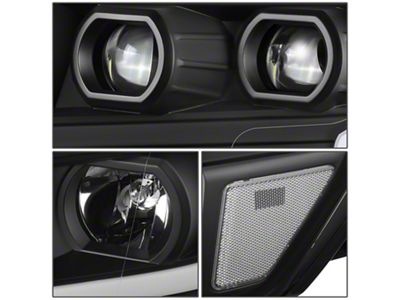 LED DRL Projector Headlights with Clear Corner; Black Housing; Clear Lens (16-24 Titan XD w/ Factory Halogen Headlights)