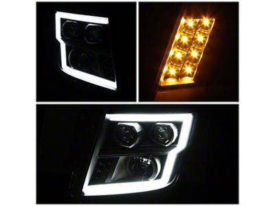 LED DRL Projector Headlights with Clear Corners; Black Housing; Clear Lens (16-24 Titan XD w/ Factory Halogen Headlights)