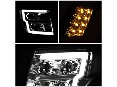 LED DRL Projector Headlights with Clear Corners; Chrome Housing; Clear Lens (16-24 Titan XD w/ Factory Halogen Headlights)