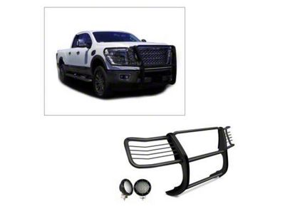 Modular Grille Guard with 5.30-Inch Black Round Flood LED Lights; Black (16-24 Titan XD)