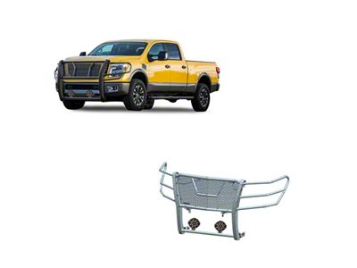 Rugged Heavy Duty Grille Guard with 7-Inch Black Round LED Lights; Black (16-24 Titan XD)