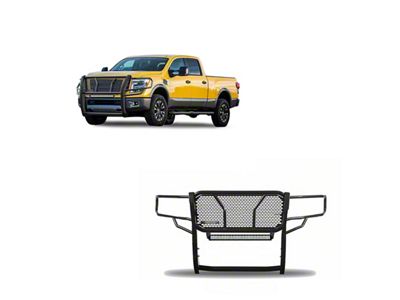 Rugged Heavy Duty Grille Guard with Double Row 20-Inch LED Light Bar; Black (16-24 Titan XD)