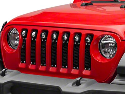 T-REX Grilles Torch Series Grille Insert with Chrome Studs and LED Lights; Black (18-23 Jeep Wrangler JL w/o TrailCam, Excluding Rubicon 392)
