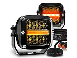 True Mods 3-Inch LED Pod Lights with Amber Marker Light; Black Housing; Amber Combo Beam (Universal; Some Adaptation May Be Required)