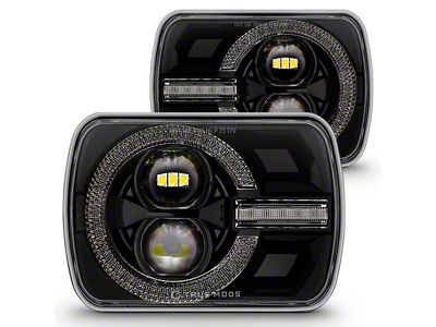 True Mods 5x7-Inch Crystal LED Halo Headlights with DRL and Turn Signals; Black Housing; Clear Lens (84-01 Jeep Cherokee XJ)