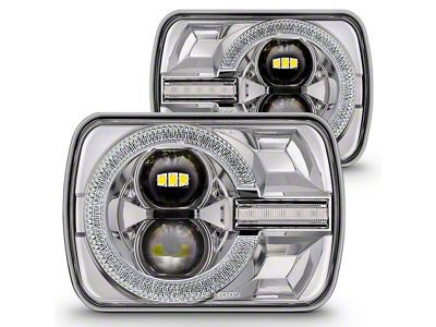 True Mods 5x7-Inch Crystal LED Halo Headlights with DRL and Turn Signals; Chrome Housing; Clear Lens (84-01 Jeep Cherokee XJ)