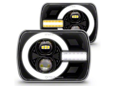 True Mods 5x7-Inch LED Headlights with DRL and Turn Signals; Black Housing; Clear Lens (84-01 Jeep Cherokee XJ)