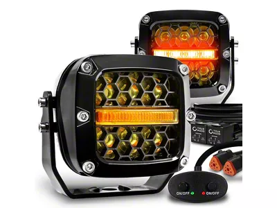 True Mods 3-Inch LED Pod Lights with Amber Marker Light; Black Housing; Amber Combo Beam (Universal; Some Adaptation May Be Required)