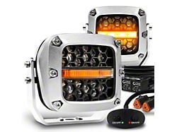 True Mods 3-Inch LED Pod Lights with Amber Marker Light; Chrome Housing (Universal; Some Adaptation May Be Required)