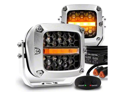 True Mods 3-Inch LED Pod Lights with Amber Marker Light; Chrome Housing (Universal; Some Adaptation May Be Required)