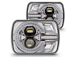 True Mods 5x7-Inch Crystal LED Halo Headlights with DRL and Turn Signals; Chrome Housing; Clear Lens (87-95 Jeep Wrangler)