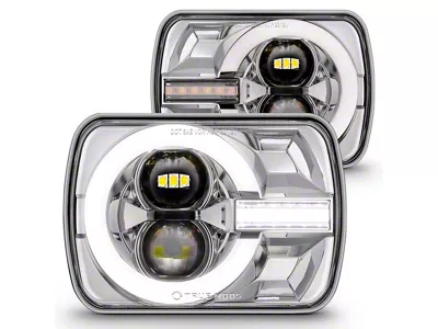True Mods 5x7-Inch LED Headlights with DRL and Turn Signals; Chrome Housing; Clear Lens (87-95 Jeep Wrangler)