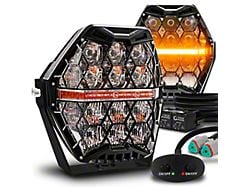 True Mods 7-Inch LED Pod Lights with Amber Marker Light; Black Housing; Combo Beam (Universal; Some Adaptation May Be Required)