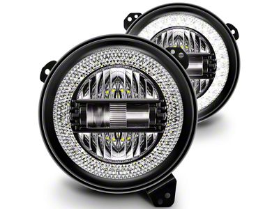 True Mods 9-Inch Crystal LED Halo Headlights with Turn Signals; Black Housing; Clear Lens (18-26 Jeep Wrangler JL)