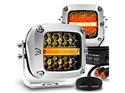 True Mods 3-Inch LED Pod Lights with Amber Marker Light; Chrome Housing; Amber Combo Beam (Universal; Some Adaptation May Be Required)