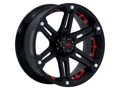 Tuff A.T. T01 Flat Black with Red Inserts Wheel; 17x8; 10mm Offset (76-86 Jeep CJ7)