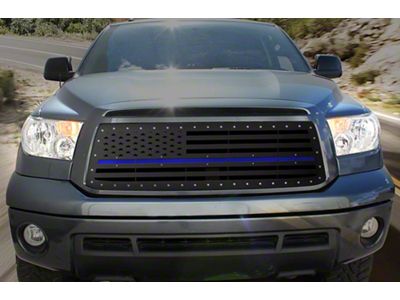 1-Piece Steel Upper Grille Insert; American Flag with Blue Acrylic Underlay (10-13 Tundra)
