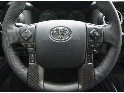 4-Button Steering Wheel Accent Trim; Domed Carbon Fiber (14-21 Tundra)