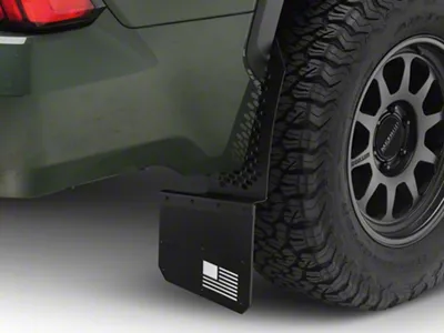 REK-mesh X Merica Universal Offset Standard 12-Inch Wide Mud Flaps with White Logo; Front or Rear (Universal; Some Adaptation May Be Required)