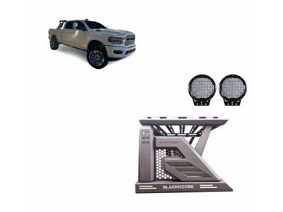 Armour II Roll Bar with 9-Inch Black Round Flood LED Lights and Basket; Black (07-25 Tundra)