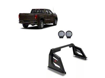 Armour Roll Bar with 9-Inch Black Round LED Lights; Black (07-25 Tundra)