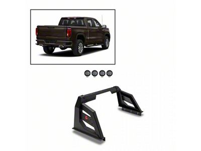 Armour Roll Bar with 5.30-Inch Black Round Flood LED Lights; Black (07-25 Tundra)