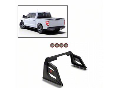 Armour Roll Bar with 5.30-Inch Red Round Flood LED Lights; Black (07-25 Tundra)