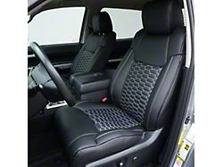 Premium Artificial Leather Front and Rear Seat Covers; All Black with White Double Hex Stitch Accent Insert (14-21 Tundra Double Cab, CrewMax)