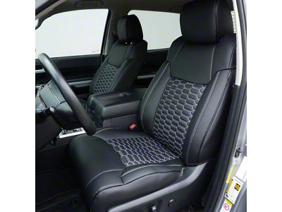 Premium Artificial Leather Front and Rear Seat Covers; All Black with White Double Hex Stitch Accent Insert (14-21 Tundra Double Cab, CrewMax)