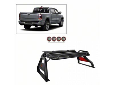 Atlas Roll Bar with 5.30-Inch Red Round Flood LED Lights; Black (07-25 Tundra)
