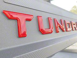 Bed Rail Tailgate Top Letter Overlays; Matte TRD Red (22-26 Tundra)