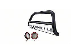 Bull Bar with Stainless Steel Skid Plate and 5.30-Inch Red Round Flood LED Lights; Black (07-21 Tundra)