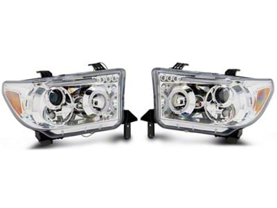 LED Halo Projector Headlights; Chrome Housing; Clear Lens (07-13 Tundra)