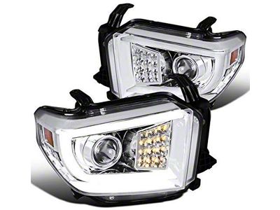 Projector Headlights with Sequential Turn Signals; Chrome Housing; Clear Lens (14-21 Tundra w/ Factory Halogen Headlights)