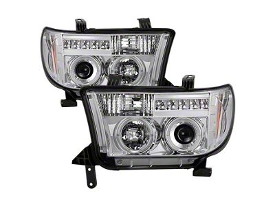 LED Halo Projector Headlights; Chrome Housing; Clear Lens (07-13 Tundra)