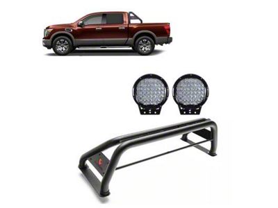 Classic Roll Bar with 9-Inch Black Round LED Lights; Black (07-25 Tundra)