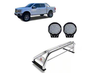 Classic Roll Bar with 9-Inch Black Round LED Lights; Stainless Steel (07-25 Tundra)