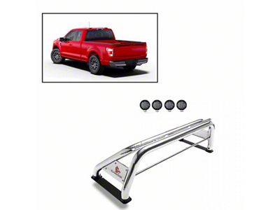 Classic Roll Bar with 5.30-Inch Black Round Flood LED Lights; Stainless Steel (07-25 Tundra)