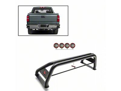 Classic Roll Bar with 5.30-Inch Red Round Flood LED Lights; Black (07-25 Tundra)