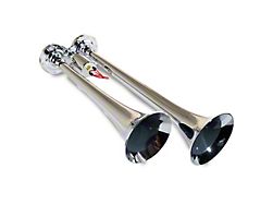Compact Dual Air Horn with Vortex 4 Solenoid Valve; 16-3/4-Inch and 14-1/2-Inch; Chrome (Universal; Some Adaptation May Be Required)