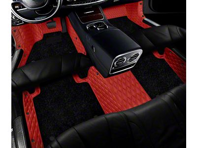 Double Layer Diamond Front and Rear Floor Mats; Base Layer Red and Top Layer Black (07-13 Tundra Regular Cab w/ Bench Seat)
