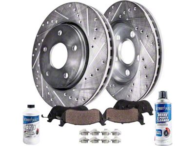 Drilled and Slotted 5-Lug Brake Rotor, Pad, Brake Fluid and Cleaner Kit; Rear (07-21 Tundra)