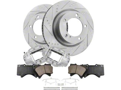 Drilled and Slotted 5-Lug Brake Rotor, Pad and Caliper Kit; Front (07-Early 15 Tundra)