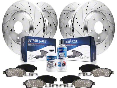 Drilled and Slotted 5-Lug Brake Rotor, Pad, Brake Fluid and Cleaner Kit; Front and Rear (07-21 Tundra)